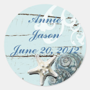 Elegant Seashells Beach Wedding Stationery Runder Aufkleber
