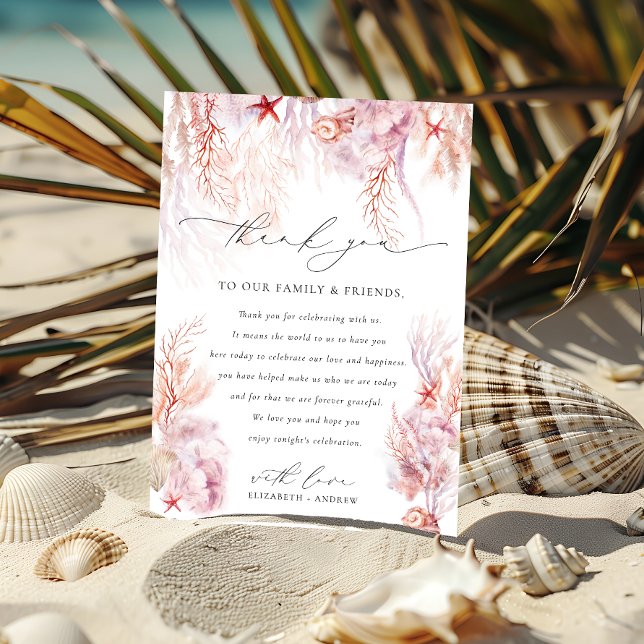 Elegant Seashells Corals Wedding Dankeskarte (Von Creator hochgeladen)