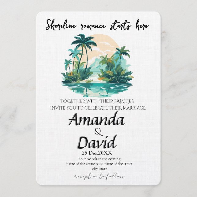 Elegant Seaside Beach Wedding Invitation Einladung (Vorderseite)