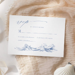 Elegant Seaside Coastal Blue Wedding RSVP Karte