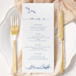Elegant Seaside Coastal Chic Blue Wedding Menükarte