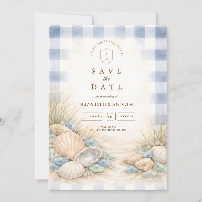 Elegant Seaside Shell Wedding Save The Date (Vorderseite)