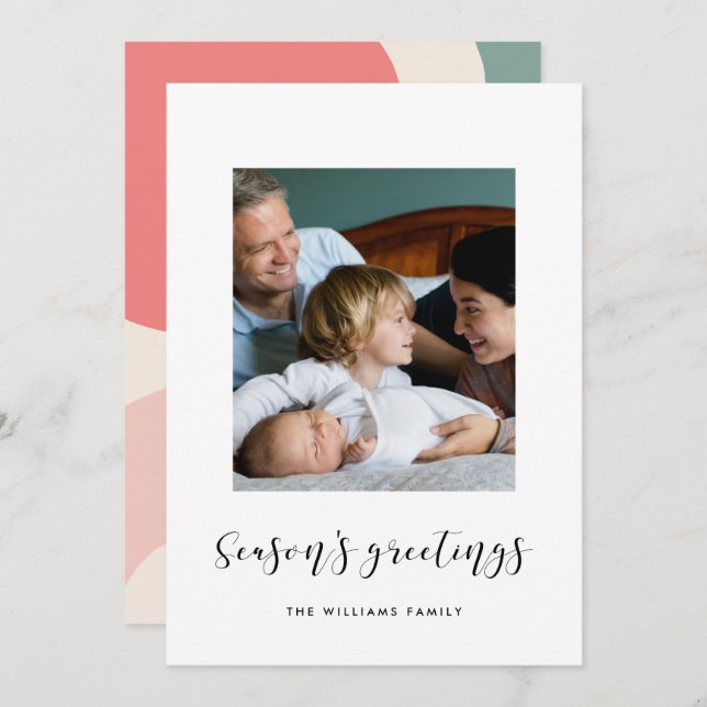 Elegant Season's Grüße Familie Foto Feiertagskarte (Vorne/Hinten)