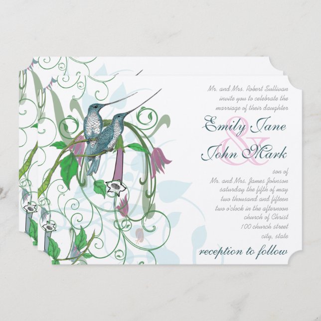 Elegant Secret Garden Hummingbird Wedding Einladung (Vorne/Hinten)
