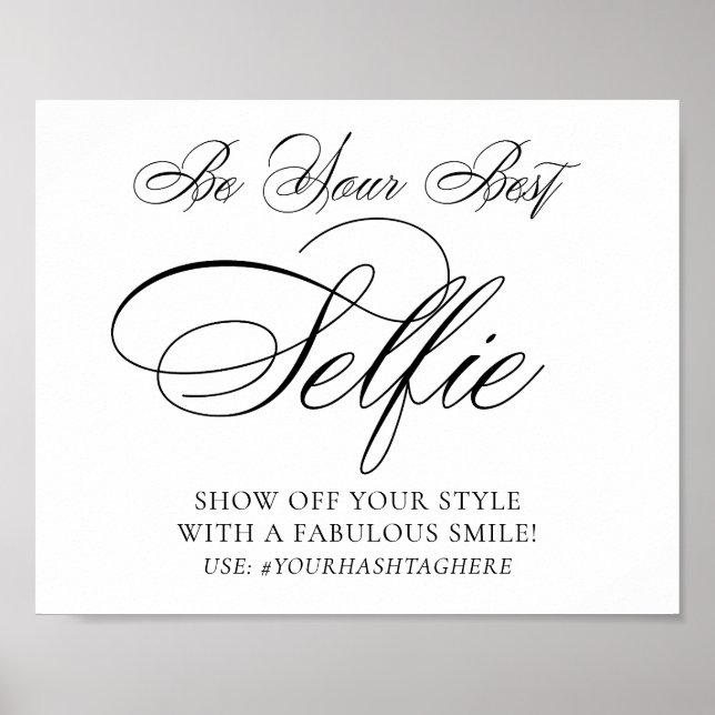 Elegant Selfie Smile Black Script | Ihr Hashtag Poster (Vorne)