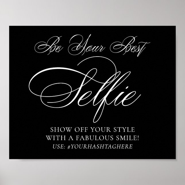 Elegant Selfie Smile White Script | Ihr Hashtag Poster (Vorne)