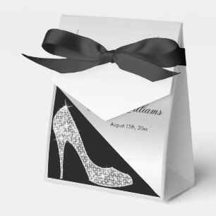 Elegant Sequin Stiletto, Silver & Black Birthday Geschenkschachtel
