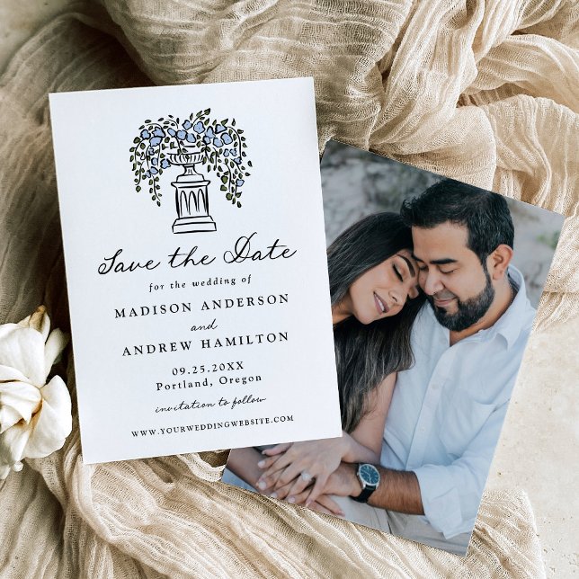 Elegant Serene Garden Blooms Foto Wedding Save The Date (Von Creator hochgeladen)