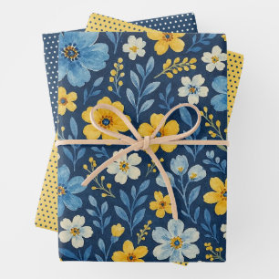 Elegant Shabby Chic Französisches Blumen Kunstmust Geschenkpapier Set
