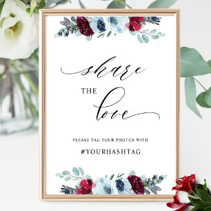 Elegant Share the Liebe, Blue Burgundy Hashtag Sig Poster