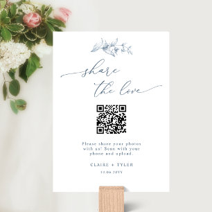 Elegant Share the Liebe, Blue Wedding QR Code Sign
