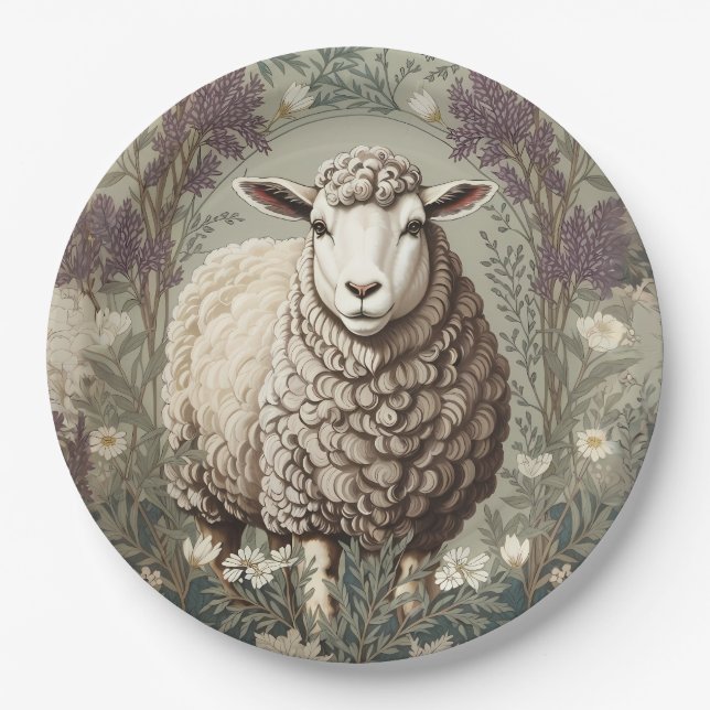 Elegant Sheep Lavender Flower Background Pappteller (Vorderseite)