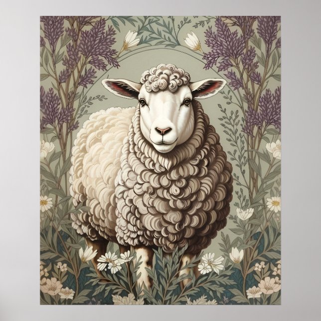 Elegant Sheep Lavender Flower Background Poster (Vorne)