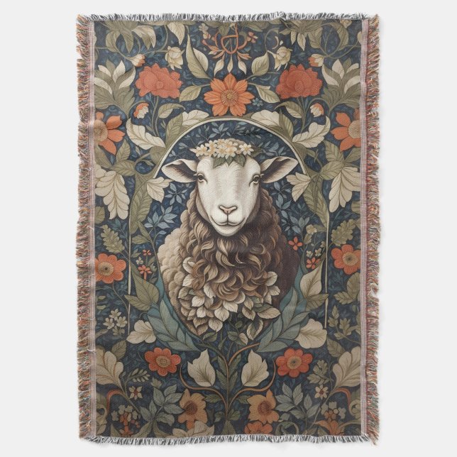 Elegant Sheep William Morris Floral Decke (Vorderseite Vertikal)