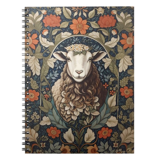 Elegant Sheep William Morris Floral Notizblock (Vorderseite)