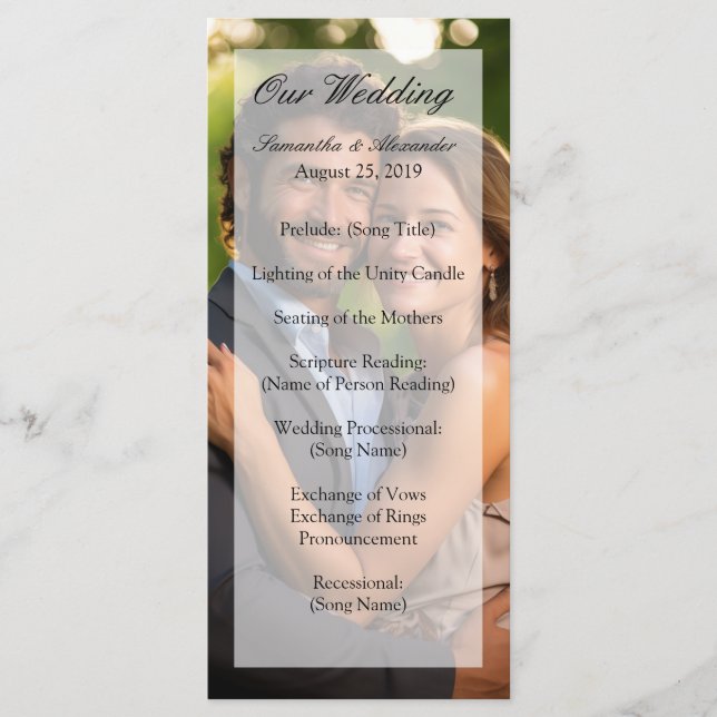 Elegant Sheer Overlay Foto Wedding Programm (Vorderseite)