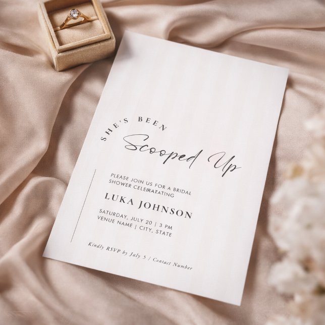 Elegant She's Been Scooped Up Stripe Bridal Shower Einladung (Von Creator hochgeladen)
