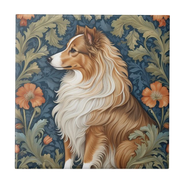 Elegant Shetland Sheepdog William Morris Inspirier Fliese (Vorderseite)