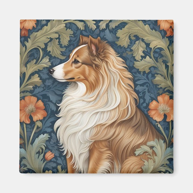 Elegant Shetland Sheepdog William Morris Inspirier Magnet (Vorne)