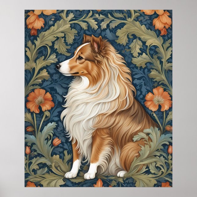 Elegant Shetland Sheepdog William Morris Inspirier Poster (Vorne)