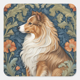 Elegant Shetland Sheepdog William Morris Inspirier Quadratischer Aufkleber
