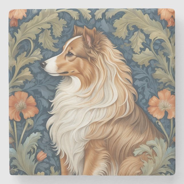 Elegant Shetland Sheepdog William Morris Inspirier Steinuntersetzer (Vorderseite)