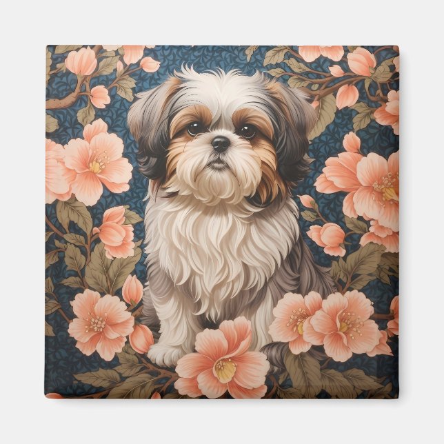 Elegant Shih Tzu Dog William Morris Inspiriert Magnet (Vorne)