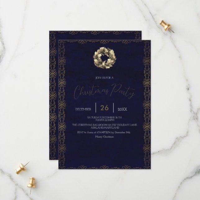 Elegant Shimmer Navy Blau, Ornamente, Schneeflocke Save The Date (Vorderseite/Rückseite Beispiel)