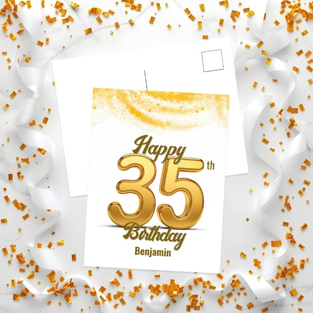 Elegant Shiny Gold Glitzer Confetti 35. Geburtstag Postkarte (Von Creator hochgeladen)