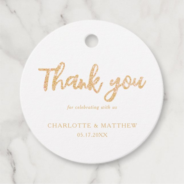 Elegant Shiny Gold Glitzer Gastgeschenk Hochzeit T Geschenkanhänger (Vorderseite)