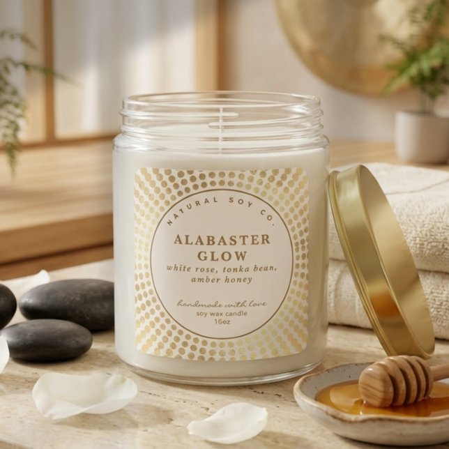 Elegant Shiny Gold Neutral Circle Soy Bean Candle Quadratischer Aufkleber (Elegant Shiny Gold Neutral Circle Soy Bean Candle Square Sticker)