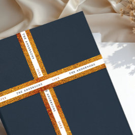 Elegant Shiny Gold White Sparkle Glitter Name Typo Satinband