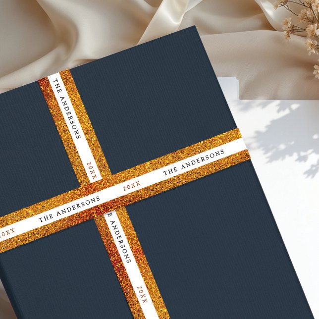 Elegant Shiny Gold White Sparkle Glitter Name Typo Satinband (Von Creator hochgeladen)