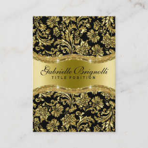 Elegant Shiny Metallic Gold & Black Floral Damasks Visitenkarte