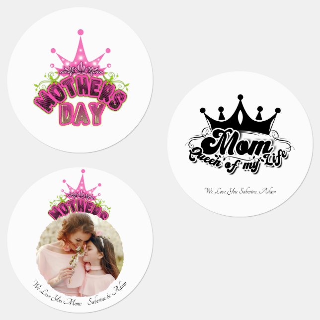 Elegant Shiny Pink Queen Crown Happy mothers day  Etiketten (Gruppe)