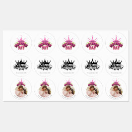 Elegant Shiny Pink Queen Crown Happy mothers day Etiketten