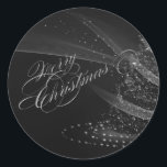 Elegant Shiny Silver Christmas Tree Runder Aufkleber<br><div class="desc">Eleganter,  silberner Weihnachtsbaum auf schwarzem glänzenden Hintergrund.</div>