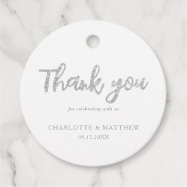 Elegant Shiny Silver Glitzer Gastgeschenk Hochzeit Geschenkanhänger