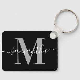 Elegant Signature Grey Modern Monogram Black Photo Schlüsselanhänger