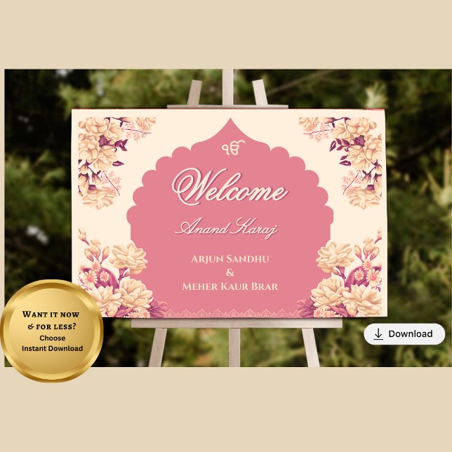 Elegant Sikh Wedding Welcome Sign | Anand Karaj  Poster (Von Creator hochgeladen)