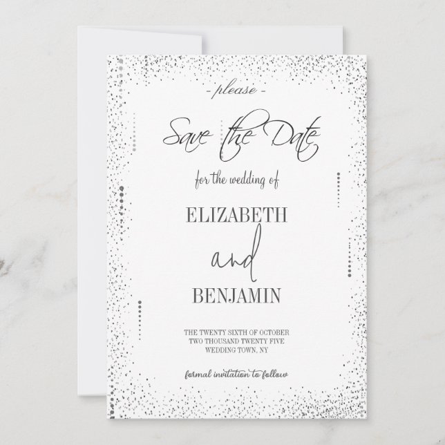 Elegant silberfarben minimalistisch Save the Date (Vorderseite)
