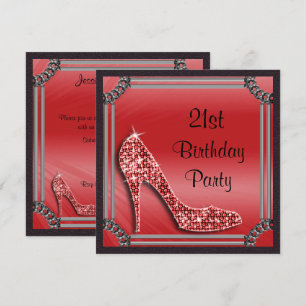 Elegant silbergerahmter roter Stiletto 21. Geburts Einladung