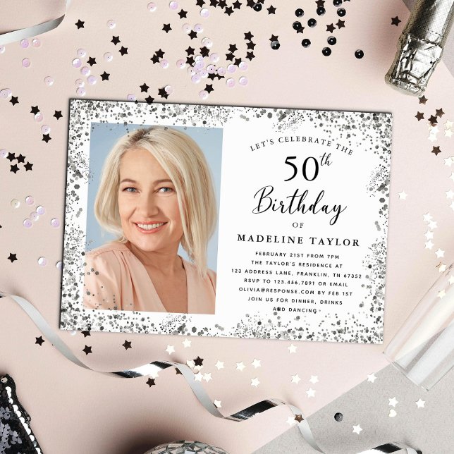 Elegant Silberner 50. Geburtstag Einladung (Von Creator hochgeladen)