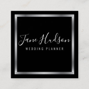 Elegant Silve Schwarzes Minimalistisches Editierba Quadratische Visitenkarte