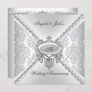 Elegant Silver 25. Hochzeit Anniversary Damask Einladung