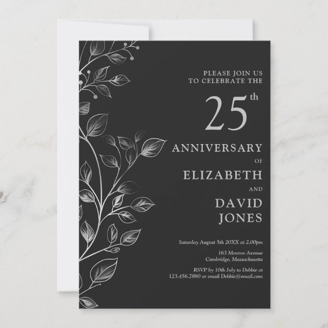 Elegant Silver 25. Hochzeitstag Einladung (Vorderseite)
