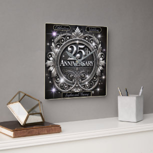 Elegant Silver 25. Jubiläum Quadratische Wanduhr