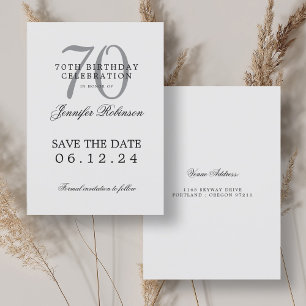 Elegant Silver 70. Geburtstag Save the Date Einladung