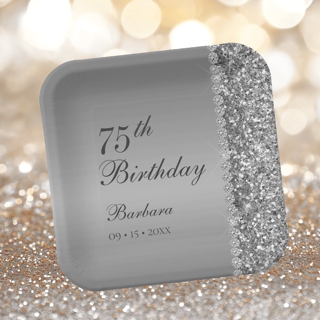 Elegant Silver 75. Geburtstag Pappteller (Von Creator hochgeladen)