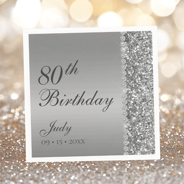 Elegant Silver 80. Geburtstag Serviette (Von Creator hochgeladen)